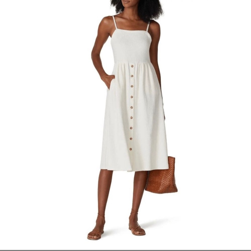 Madewell Off White Cami Button Front Midi Dress Square Neck Sleeveless